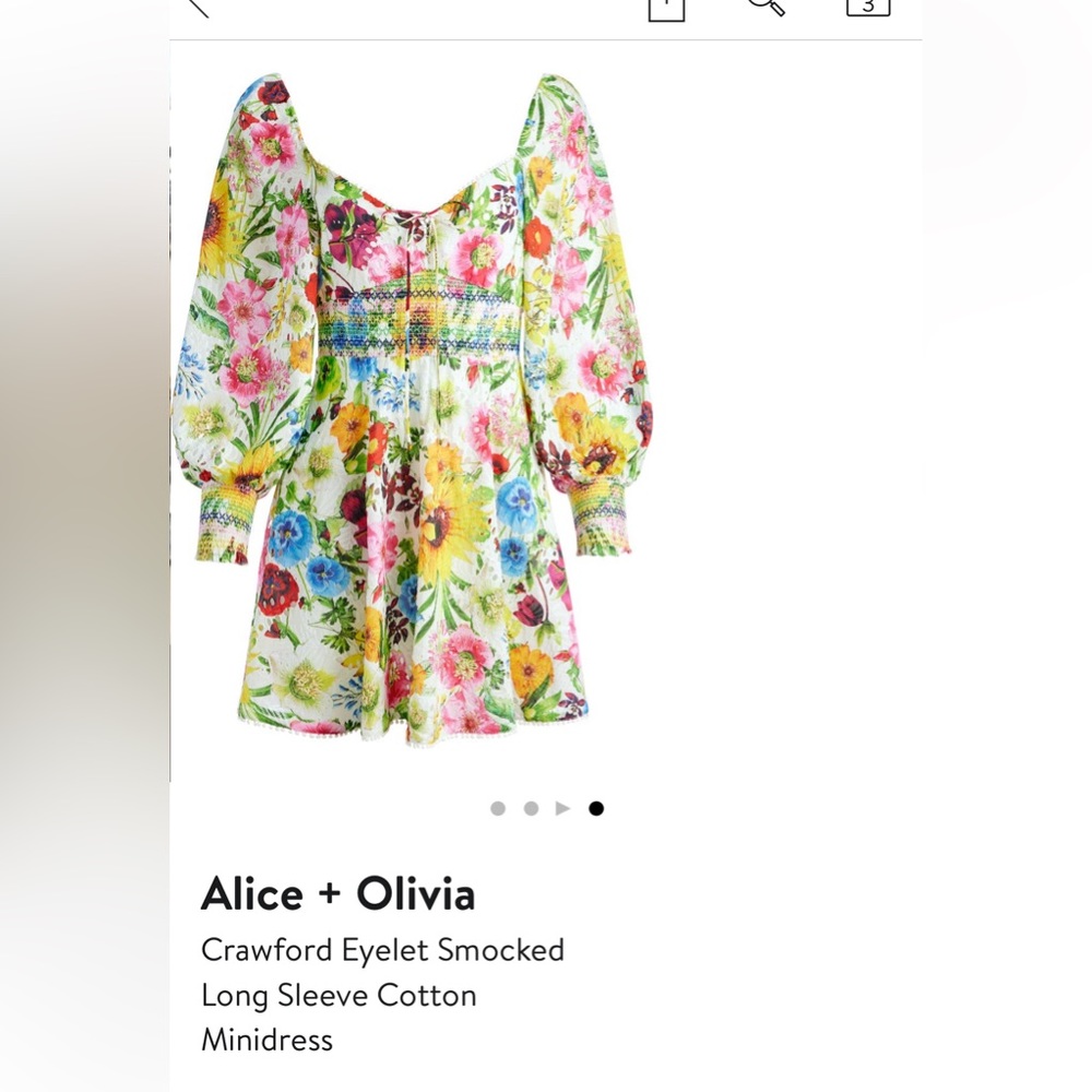 Alice and Olivia Crawford Eyelet Smocked Long Sleeve Dress - Size 2